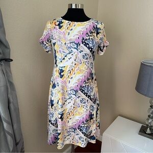 Chico's Floral Multicolor Twist Sleeve Jersey Knit T Shirt Mini Dress Size S
